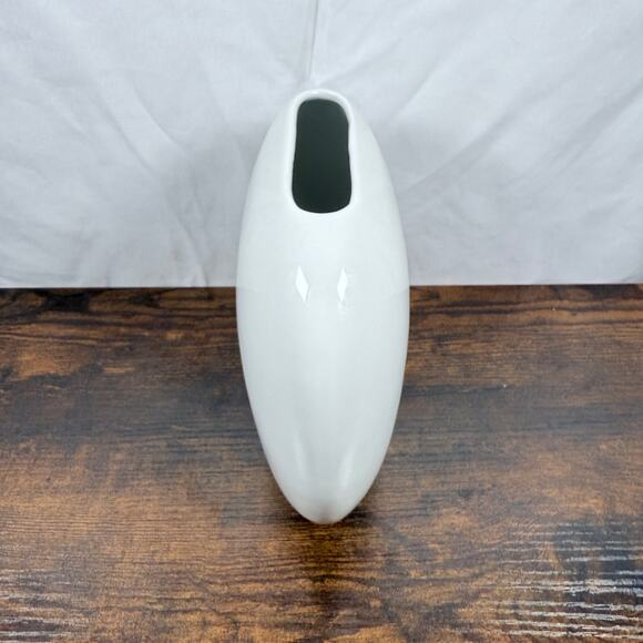 Pier 1 Imports White Ceramic Vase – Modern Oval Wide Mouth – Made in Japan - Picture 4 of 6